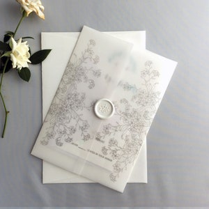 V69 White translucent Vellum jacket small meadow wild floral printed vellum wrap for 5x7 inches card -adorable flowers -