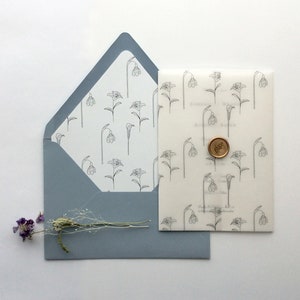 VWB8 Printed vellum wraps envelope liners A7 envelopes optional Kara minimalist flower stems image 2