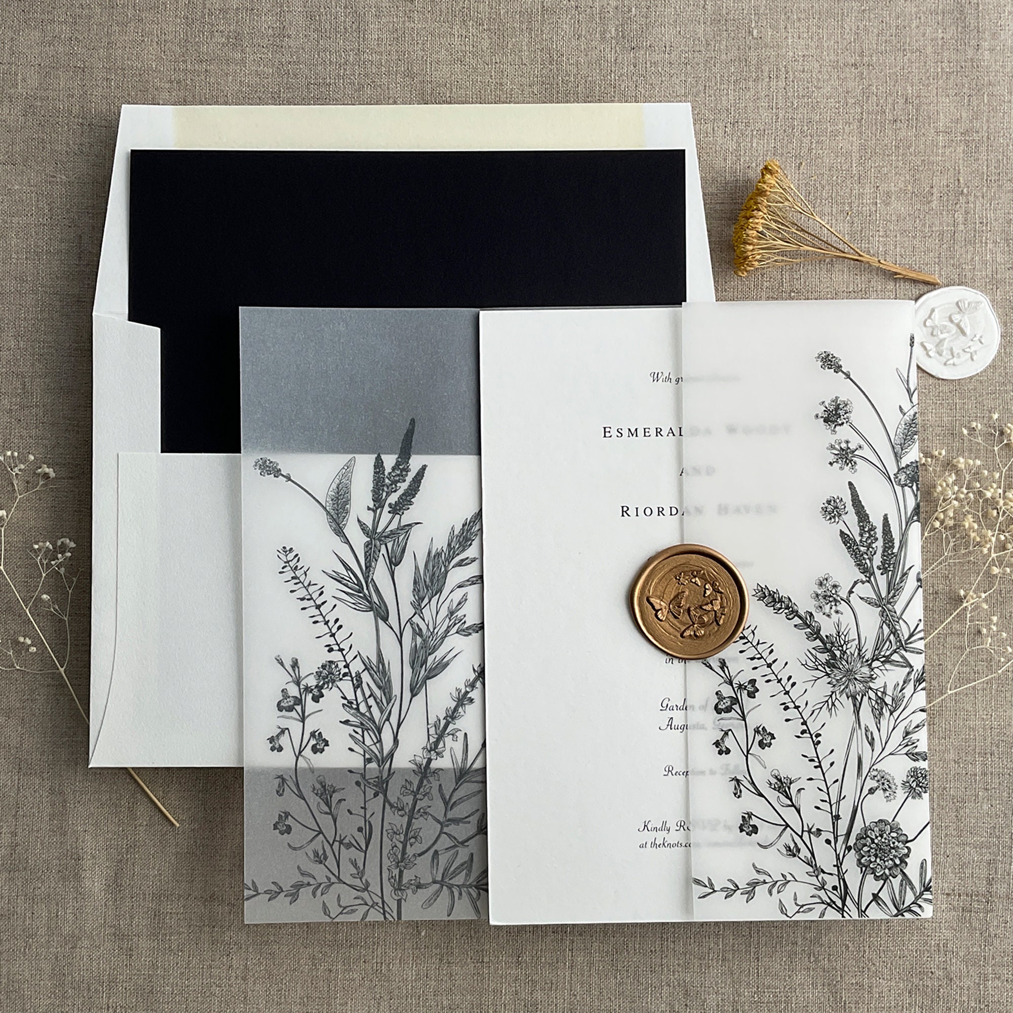 V15 English Botanical garden Floral Vellum Jacket Wrap: 5x7 