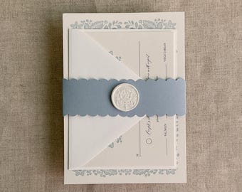 Genie scalloped colored Belly Band: plain 1.5 inch x 11 inch for A7 invitation card "PACK of 10"
