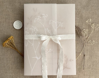 White Ink Baby's Breath Vellum Wrap: 5x7 Invitation Jacket