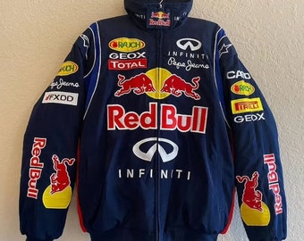 Formula F1 Jacket, Formula F1 Retro Cotton Fully Embroidered Red Bull Racing Jacket, Street Style Adult Jacket For Both Men And Women