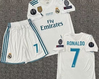 2017/18 Ronaldo #7 Real Madrid UEFA Short Sleeve Home Jersey, Real Madrid Jersey, C Ronaldo Barb Football Jersey Set, Ronaldo Jersey, Gift