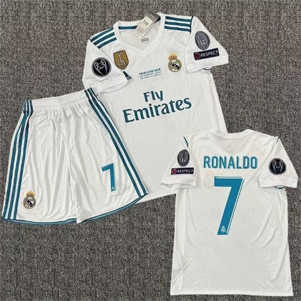 2017/18 Ronaldo #7 Real Madrid UEFA-Kurzarm-Heimtrikot, Real Madrid-Trikot, C Ronaldo Barb Fußballtrikot-Set, Ronaldo-Trikot, Geschenk