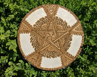 Henna painted tambourine "Decorative pentagram"
