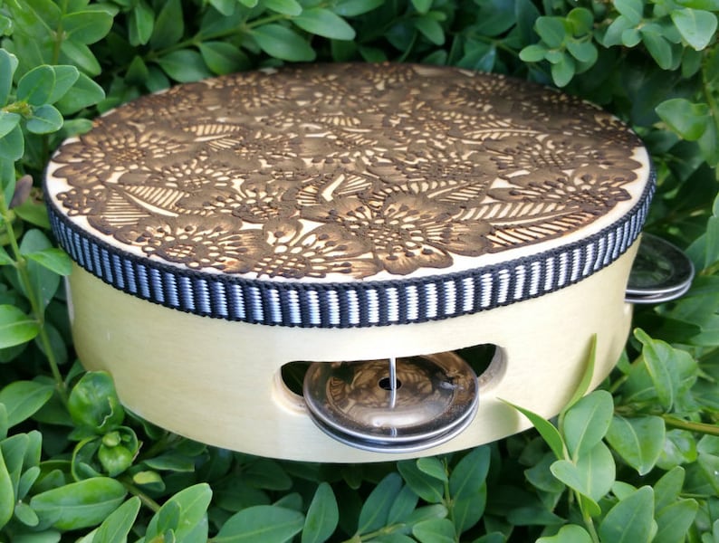 Small Hand Painted Tambourine 'indian Rose' Etsy