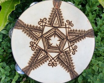 Handgeschilderde tamboerijn 'Vijf puntige Arabische Star'