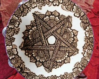 Henna painted tambourine "Decorative pentagram"