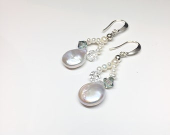 White Baroque Pearl Earrings with Swarovski Crystals, White Pearl Earrings, Bridal  Wedding Jewellery, Bridesmaid Jewellery, June Birthstone