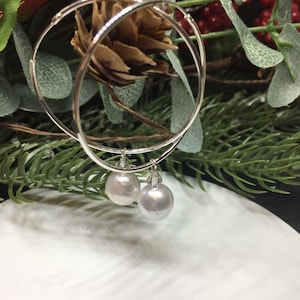 White Nucleated Pearl Pendant Drop Hoop Earring, Bridal Jewellery, Gift For Bridesmaid, Silver Hoop Earrings, White Freshwater Pearls