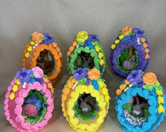 Personalisiertes Panorama Zucker Osterei - Diorama, ausgehöhltes Retro Ei für Osterkörbe, Ostereiersuche