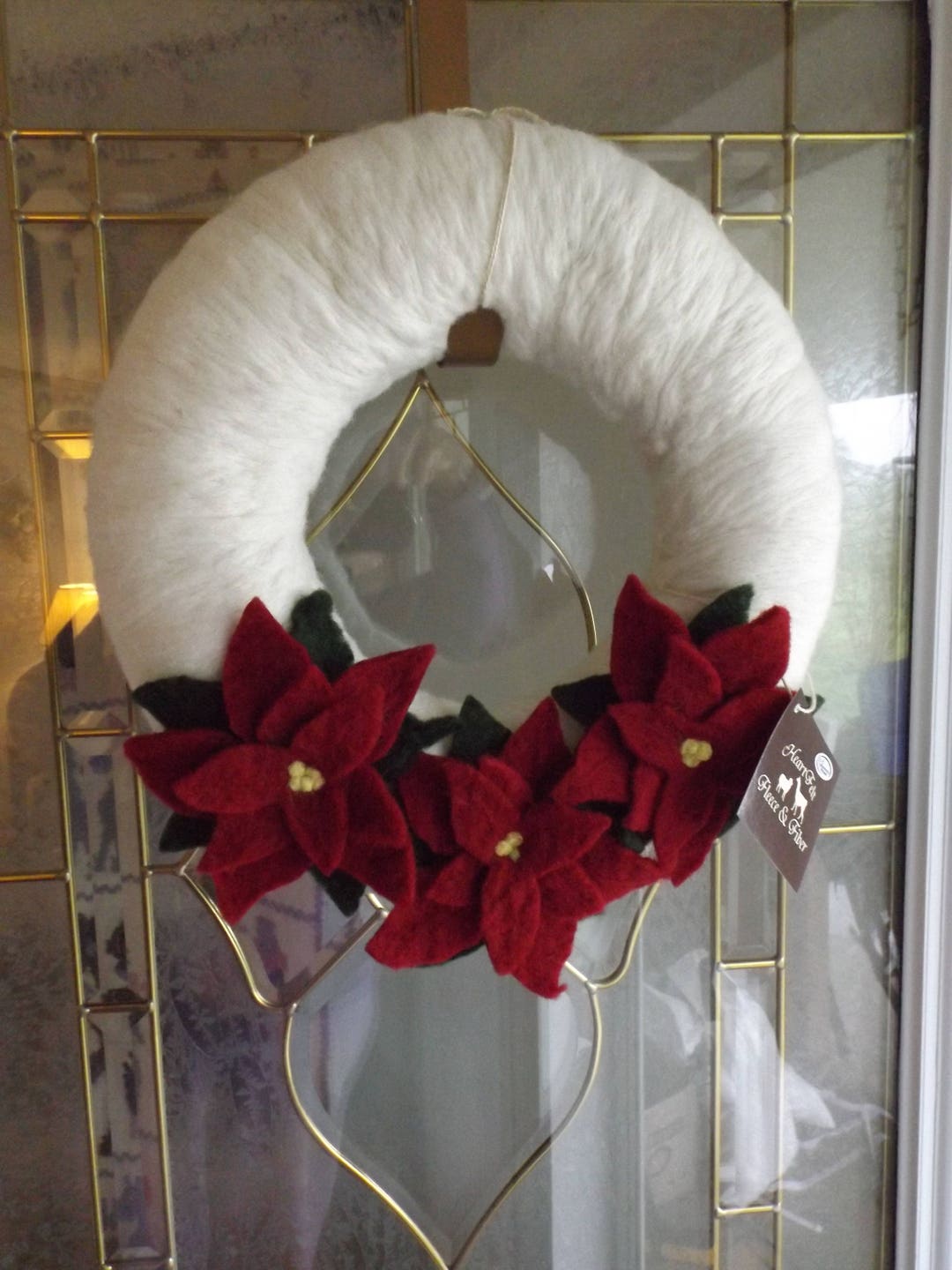 Handmade Hand Felted Wool Wreath -Pink and Green- 14