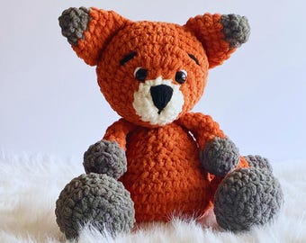 Crocheted Fox Plushy Stuffed Animal, Woodland Baby Shower Nursery Decor, Fox Forest Animal Soft Crochet Stuffy Kid Toy,  Newborn Gifted Toy