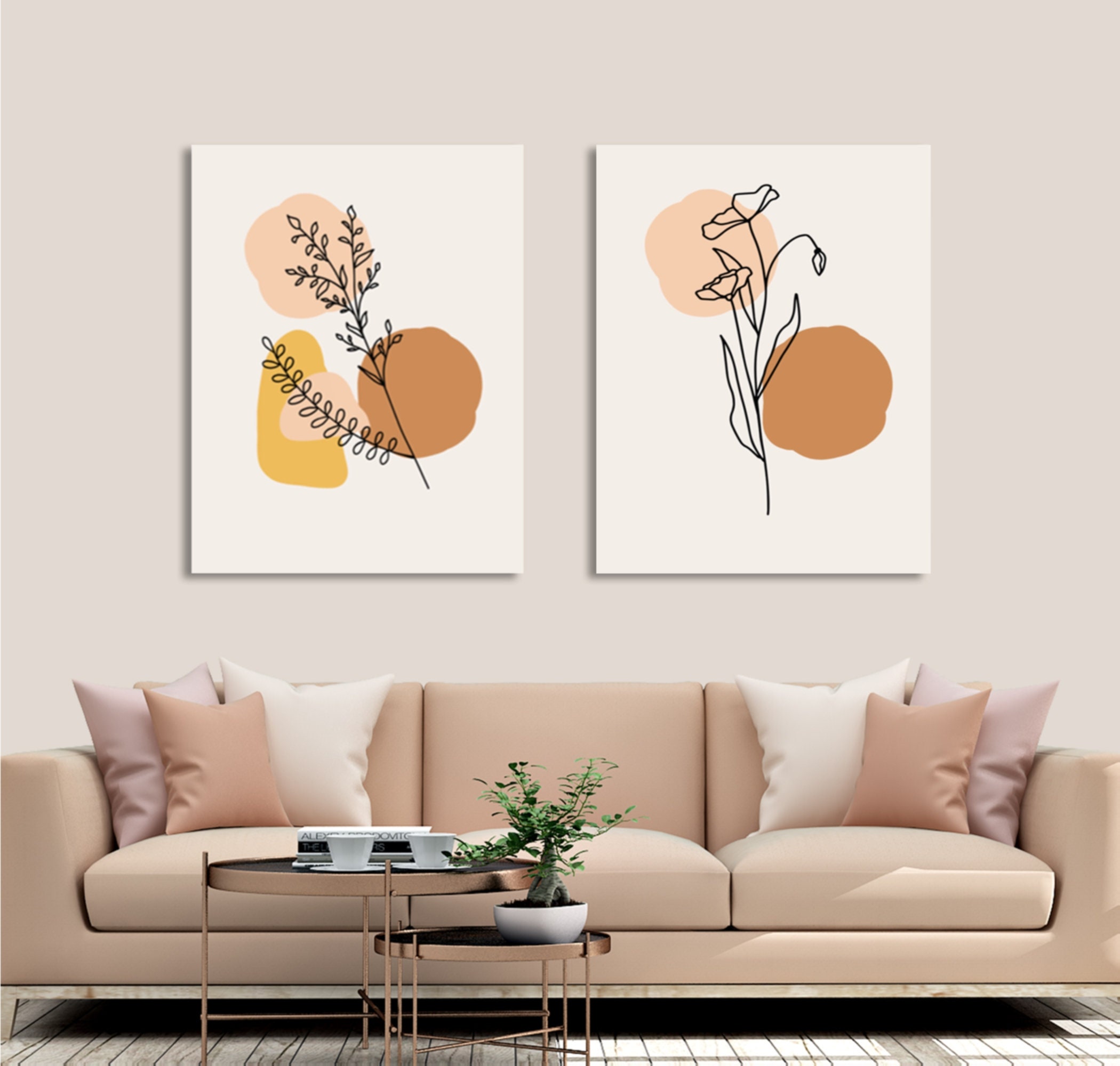 2 Stück Wandkunst herunterladbare abstrakte Kunst Wohnzimmer | Etsy