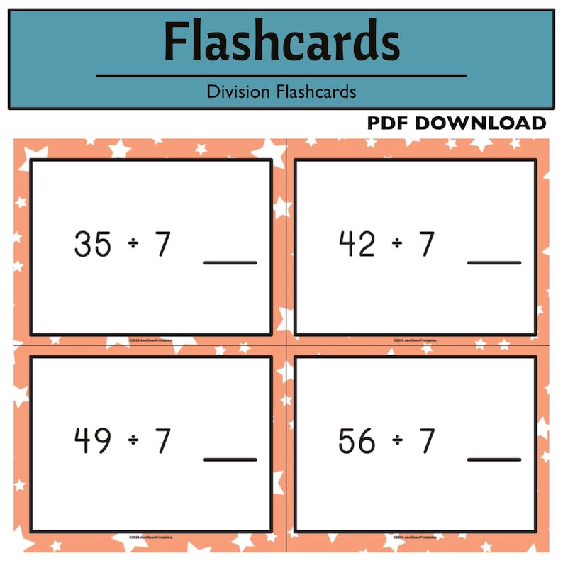 Division Flashcards 0-12 (printable PDF) - Etsy