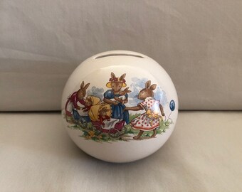 Royal Doulton England English Porcelain Round Bunnykins East Money Ball Bank Rare Railroad Train Scene Baby Shower Gift Collectibles Art Collectibles Issho Ueno Com