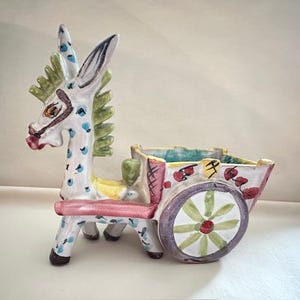 Vintage Italian Pottery Donkey with Cart Planter Pot
