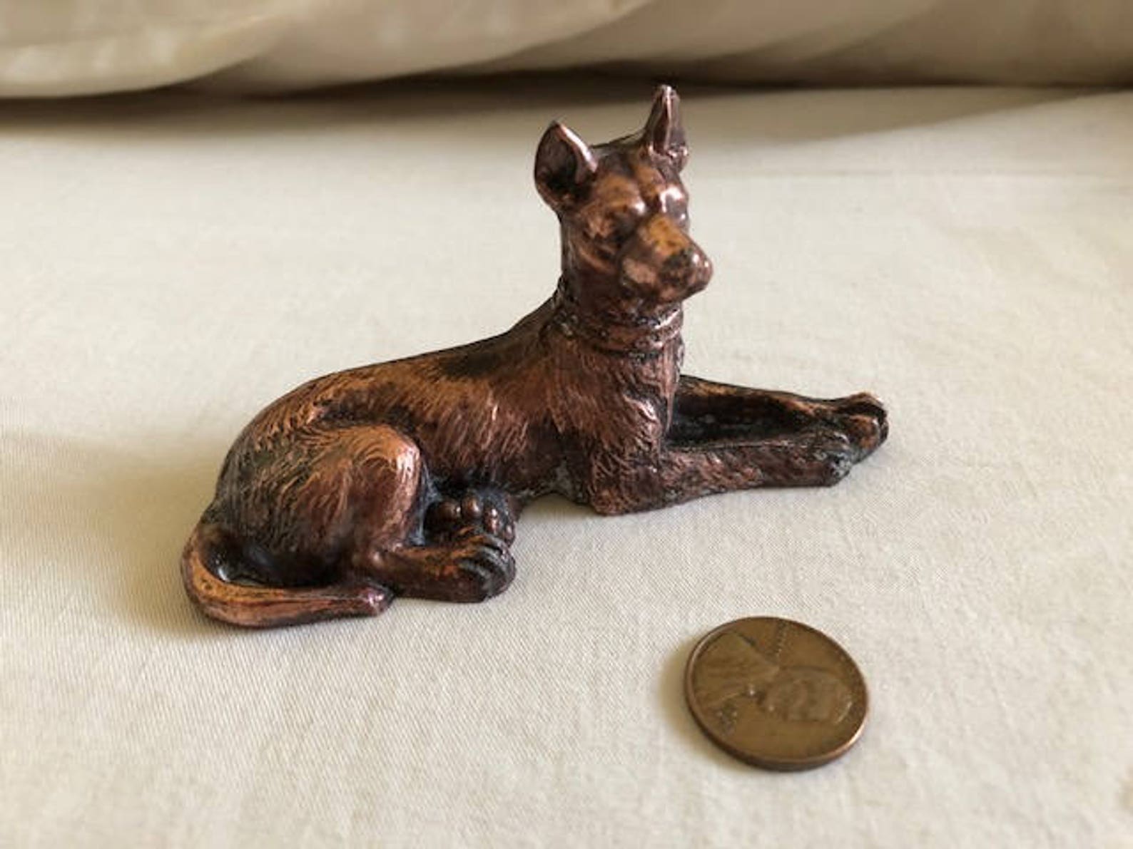 Vintage Antique Copper Cast Metal Dog Figurine Etsy