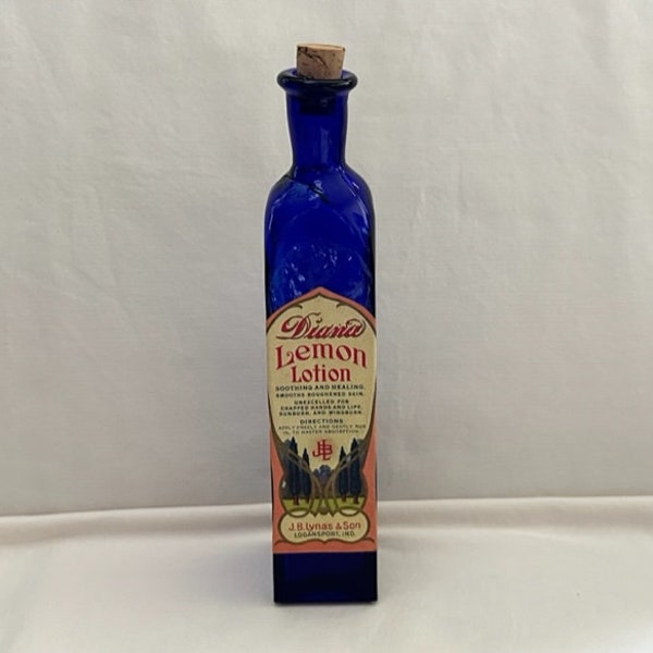 Vintage Decorative Cobalt Blue Lemon Lotion Bottle