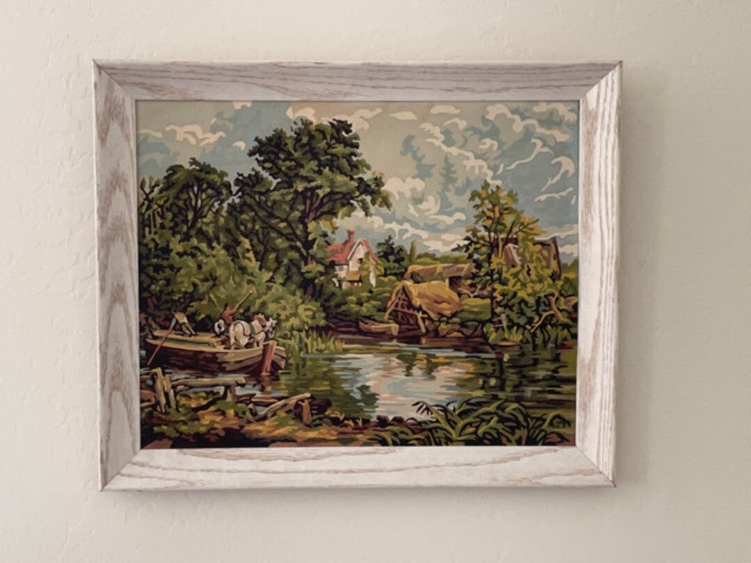 Broderie Vintage Crewel - Baleine Encadrée - Années 70 - Point D'Aiguille M47 - Déco Murale