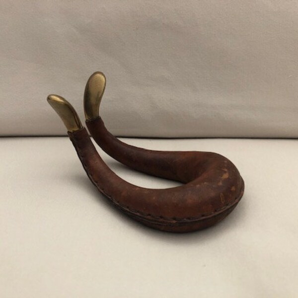 Vintage Mid Century Modern Carl Aubock Leather Brass Pipe Stand