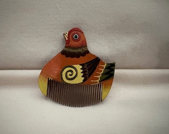 Vintage Tiny Hand Painted Wood Hair Comb Pick