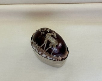 Vintage Carved Cowrie Shell Silver Trinket Box