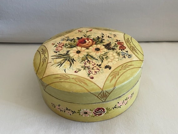 【PAPIER-MACHE STORAGE CONTAINER】 Vintage Hand Painted Paper Mache Lidded Container - Etsy