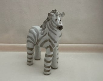 Vintage Miniature Stoneware Pottery Zebra Figurine