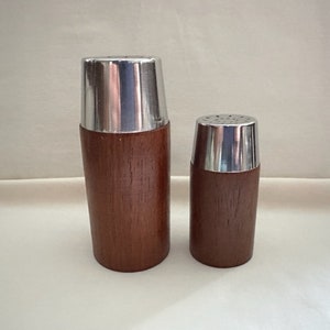 Vintage Swedish Teak Wood Stainless Steel Salt Pepper Shakers