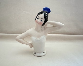 Vintage German Ceramic Doll Brush/Puff Top