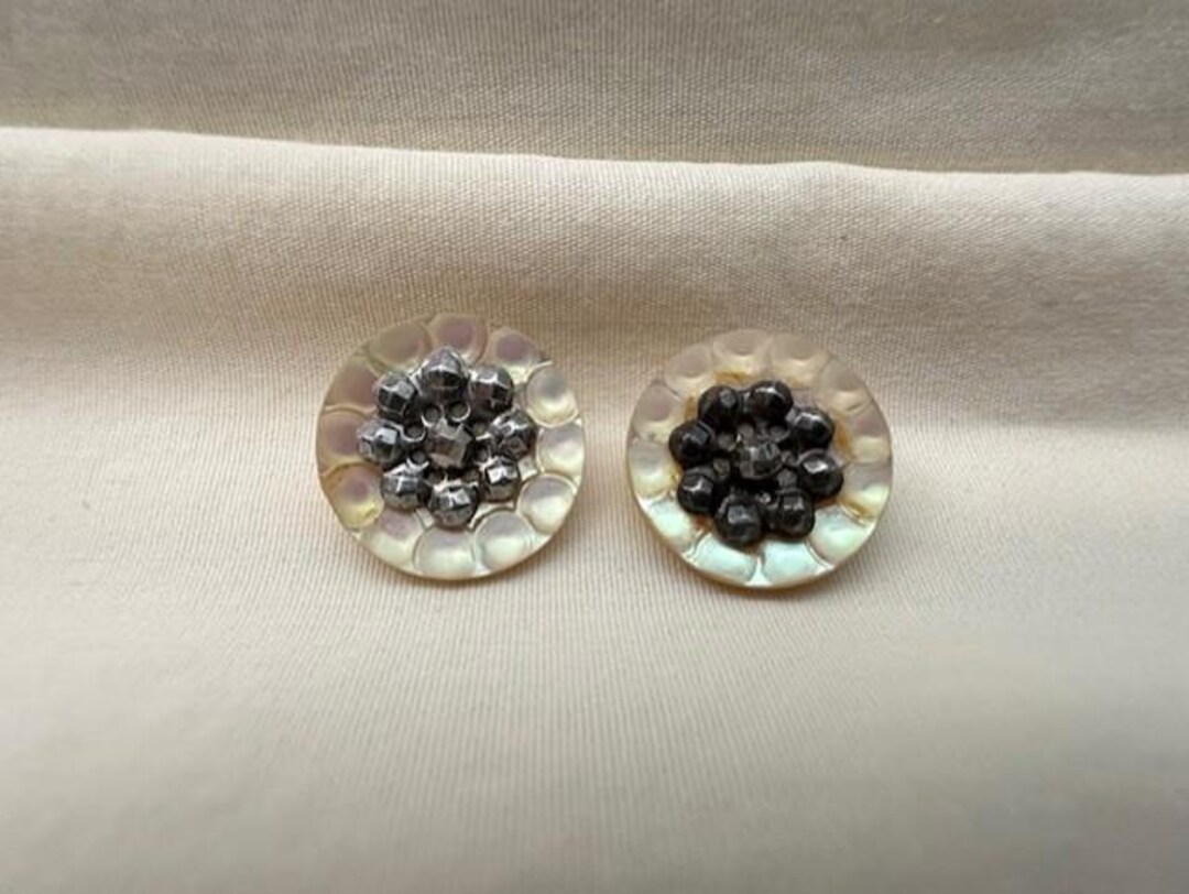 Shell Button Silver Pair Antique Victorian Shell and Silver Buttons - Etsy