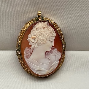 Vintage 12 KT Gold Fill Cameo Pendant Brooch Pin