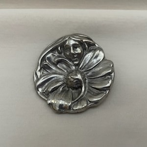 Vintage Pewter Art Nouveau Flower Girl Pin Pendant