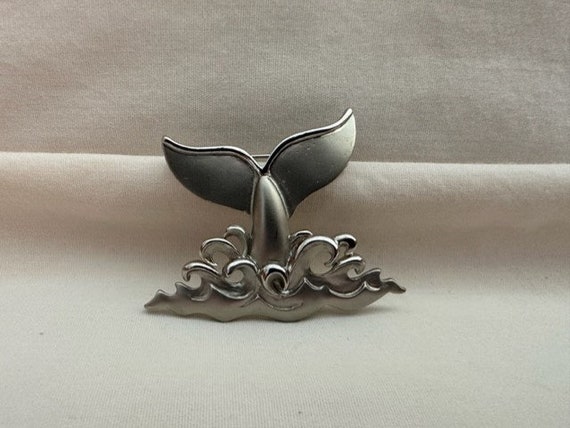 Vintage JJ Silver Whale Tale Pin Brooch - image 1