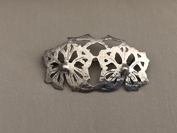 Vintage Sterling Silver Floral Cut Out Brooch Pin - image 2