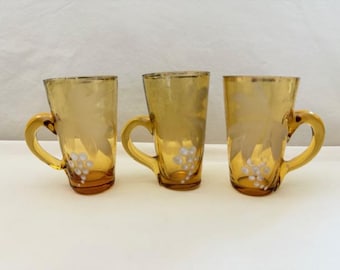 Antique Amber Painted Victorian Shot Glasses Set
