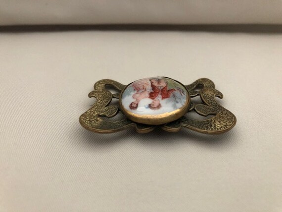 Antique Late Victorian Porcelain Sash Brooch Pin - image 6