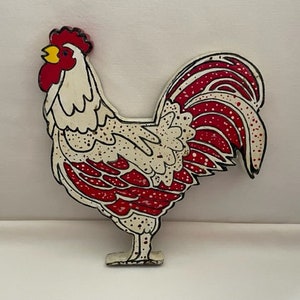 Vintage Decorative Painted Wood Block Folk Art Rooster