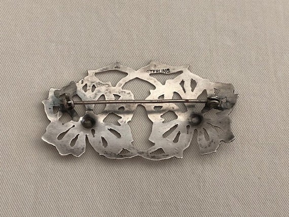Vintage Sterling Silver Floral Cut Out Brooch Pin - image 3