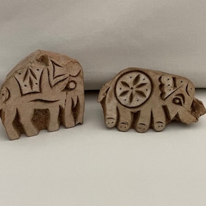 Pair Vintage Decorative Wood Elephant Stamps