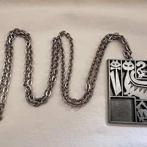 Vintage Swedish Pewter MCM Cat Pendant Necklace