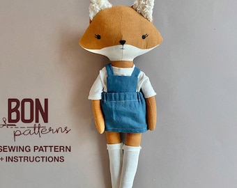 Fox Doll Stuffed Animal Sewing Pattern, Woodland Soft Toy DIY Home Sewing Tutorial