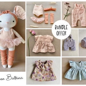 Mouse With Complete Wardrobe Bundle Offer - Instant Download Sewing Pattern, DIY soft toy doll in organic linen or cotton.