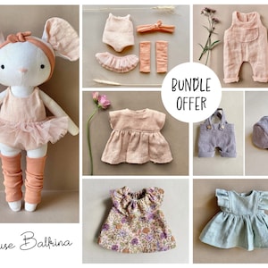 Mouse With Complete Wardrobe Bundle Offer - Instant Download Sewing Pattern, DIY soft toy doll in organic linen or cotton.