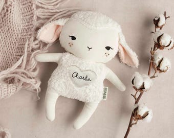 Personalized Stuffed Lamb Baby Shower Gift Newborn Keepsake Toy Organic Cotton Plush Animal Nursery Gift Custom Embroidered Name Sheep Soft