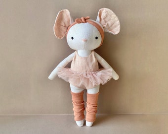 Mouse with Ballerina Outfit - Instant Download Sewing Pattern. DIY soft toy, cuddly rag doll in organic linen or cotton.