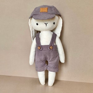 Bunny with Dungarees and Cap - Instant Download Sewing Pattern, DIY, Animal Rag Doll, Doll with Clothes, Soft Toy, Stuffed Toy,