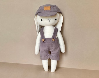 Bunny with Dungarees and Cap - Instant Download Sewing Pattern, DIY, Animal Rag Doll, Doll with Clothes, Soft Toy, Stuffed Toy,