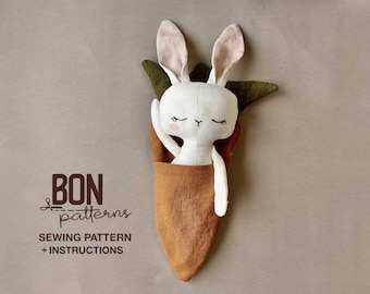 Bunny Rag Doll in carrot bed, Make Your Own Rabbit Stuffed Animal Toy, easy to make easter gift